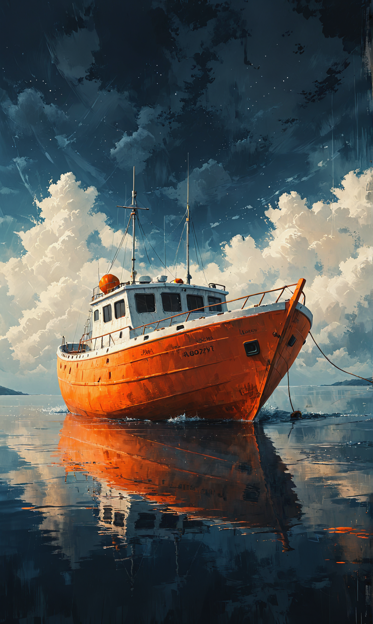 03969-1336880216-animation about a Boat, in the style of dark white and orange, minimal design, realistic painted still lifes, cartoonish innocen.png